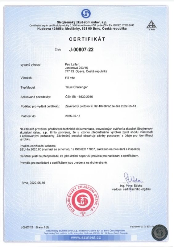 certifikované workout věže