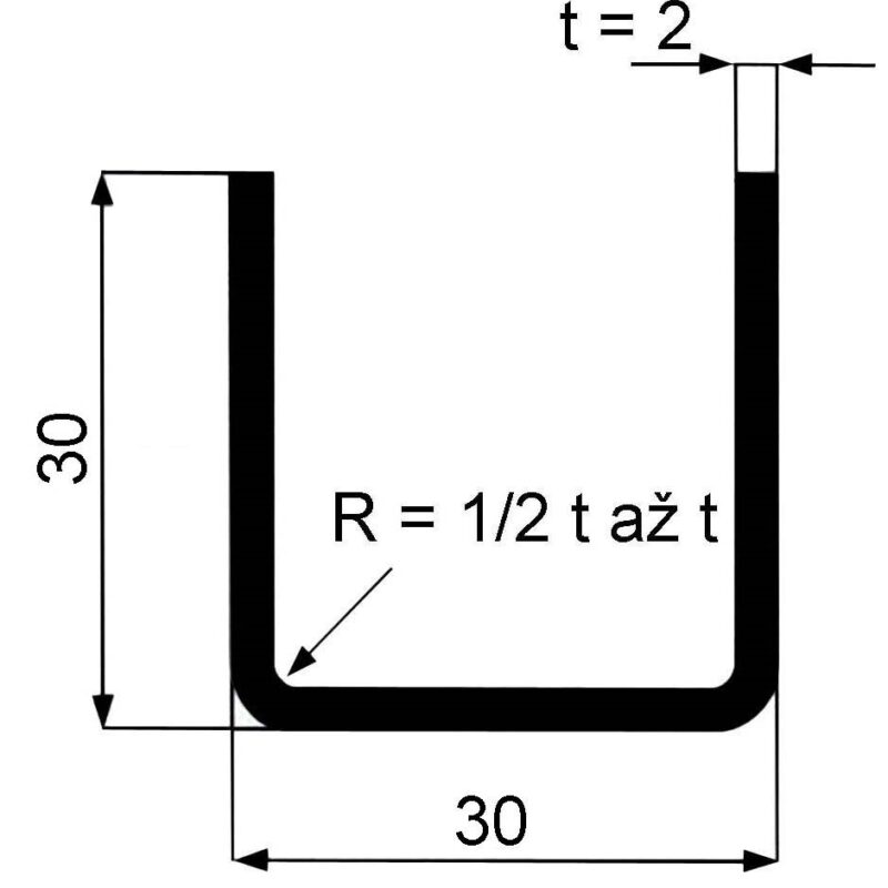 Jekl otevřený U 30 x 30 x 2 mm